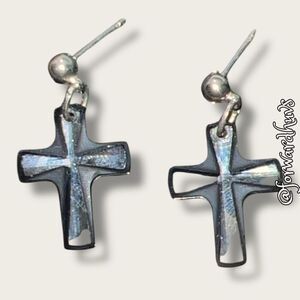 Cross-Shaped Glass Design Stud Dangle Earrings